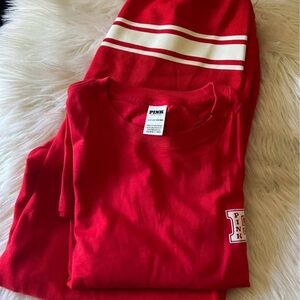 PINK Victoria's Secret Ivy Campus sweatpants & cotton tee -Red